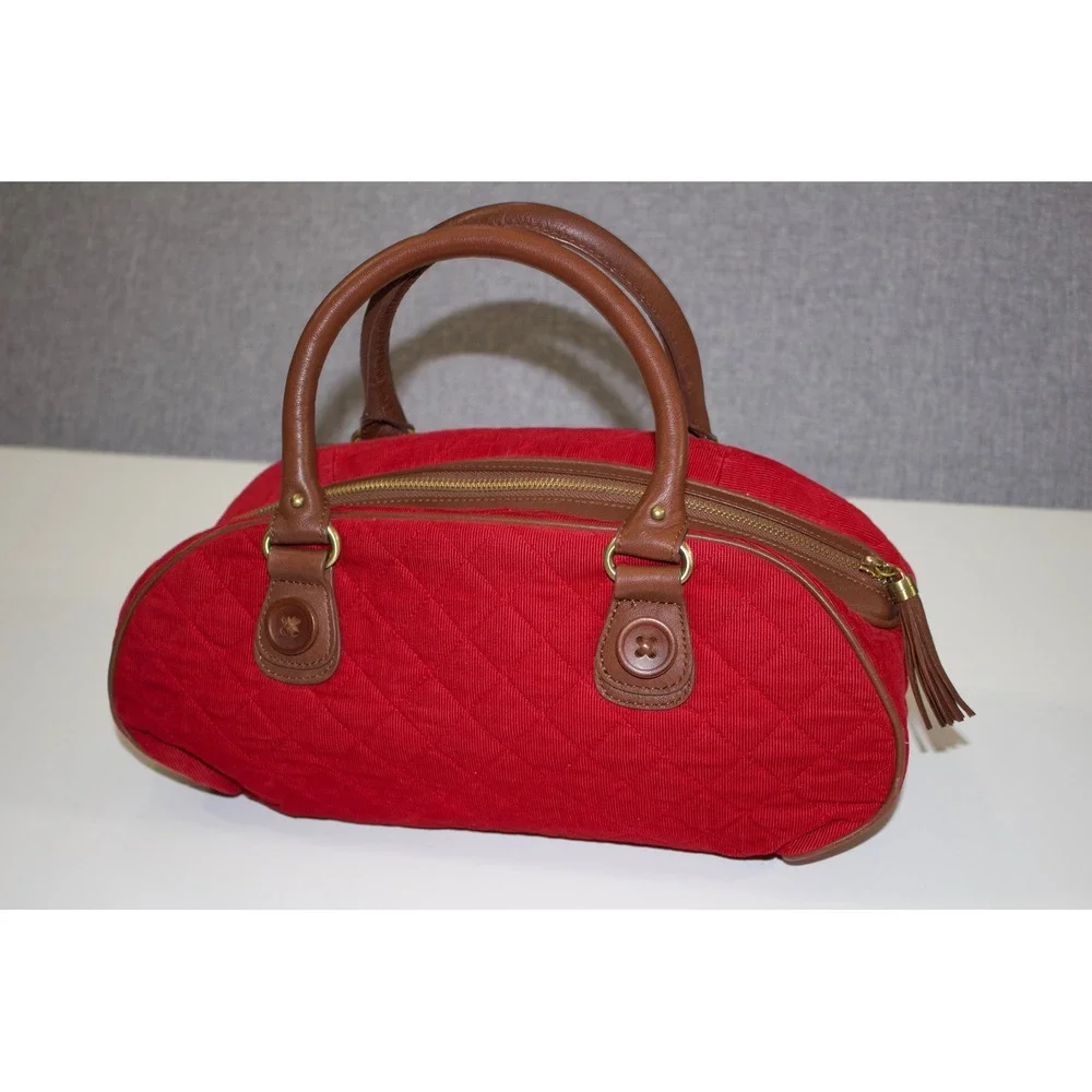 Vera Bradley Satchel Canyon Collection Women Red Quilted Corduroy Leather Trim